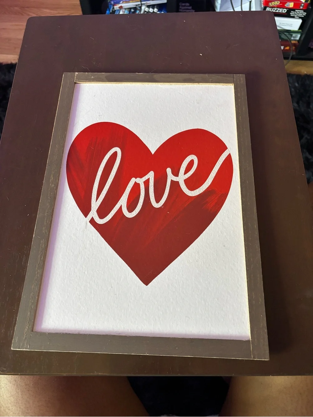 Rustic Framed “Love” Heart Wall Art – Red & White – 9.5” x 13”
